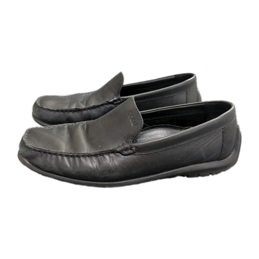 Ecco Driving Loafer Moc Mens EU 42 US 8 8.5 Black Leather Slip On Casual
